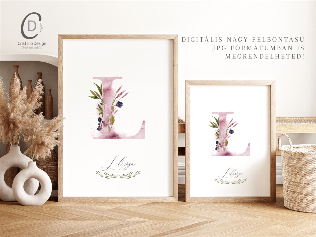 Scrisoare L, monogramă, imagine de zi cu nume, decorare, acuarelă artă de perete, personalizată -  - Artynos.ro