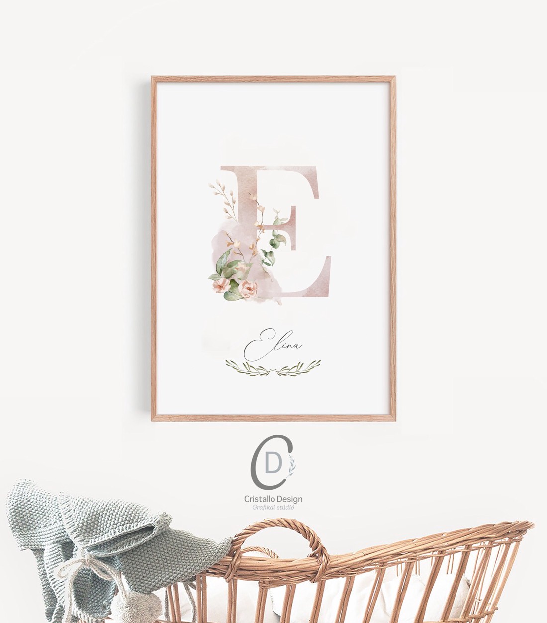Litera E, monogramă, imagine onomastică, decor, acuarelă artă de perete, personalizată -  - Artynos.ro