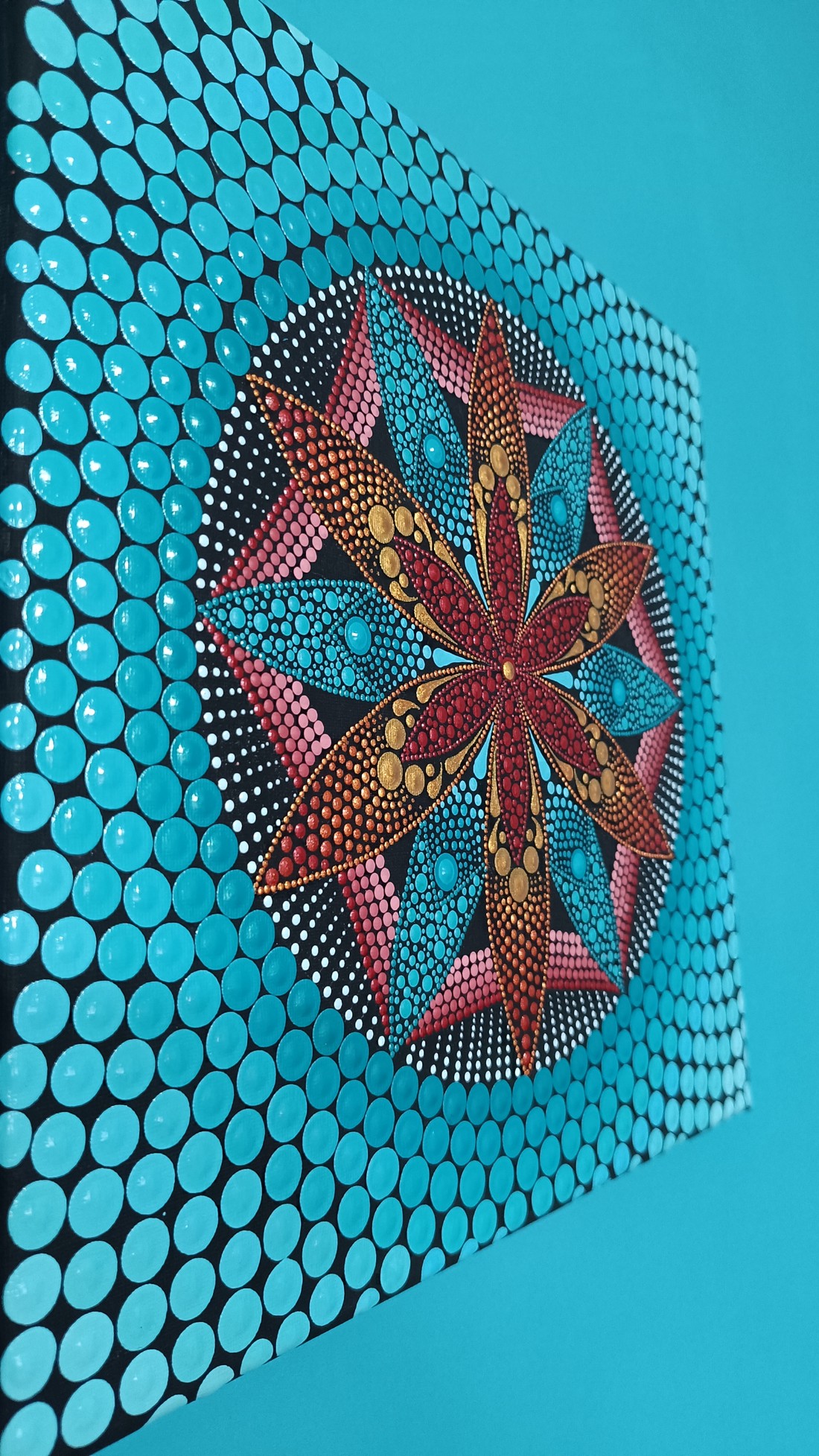 Mare de flori turcoaz (culori metalice) - mandala punctată - - Artynos.ro Mare de flori turcoaz (culori metalice) - mandala punctată - - Artynos.ro