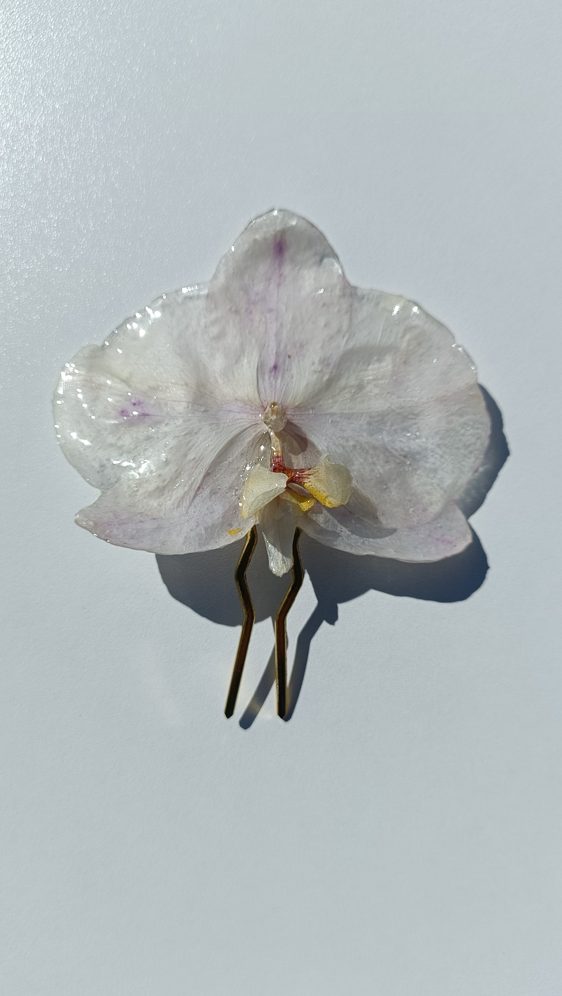 Clamă realizată cu Orhidee Phalaenopsis naturală  - accesorii nuntă - ornamente de păr de nuntă - ornamente de păr mireasă - Artynos.ro
