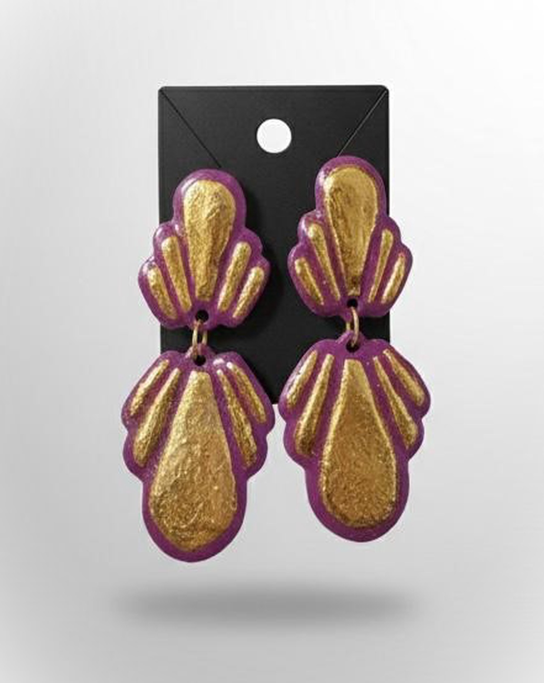 Cerceii Art Deco Mov și Aurii - bijuterii - cercei - cercei din rășină - Artynos.ro