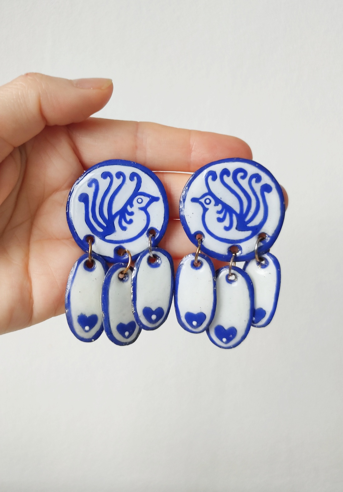 Cerceii Delft Pasăre  - bijuterii - cercei - cercei din rășină - Artynos.ro