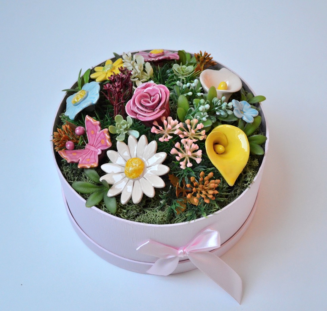 Buchet de flori din ceramică, cutie cu 9 flori - casă & stil de viață - decorațiuni de casă - accesorii florale - cutii cu flori - Artynos.ro