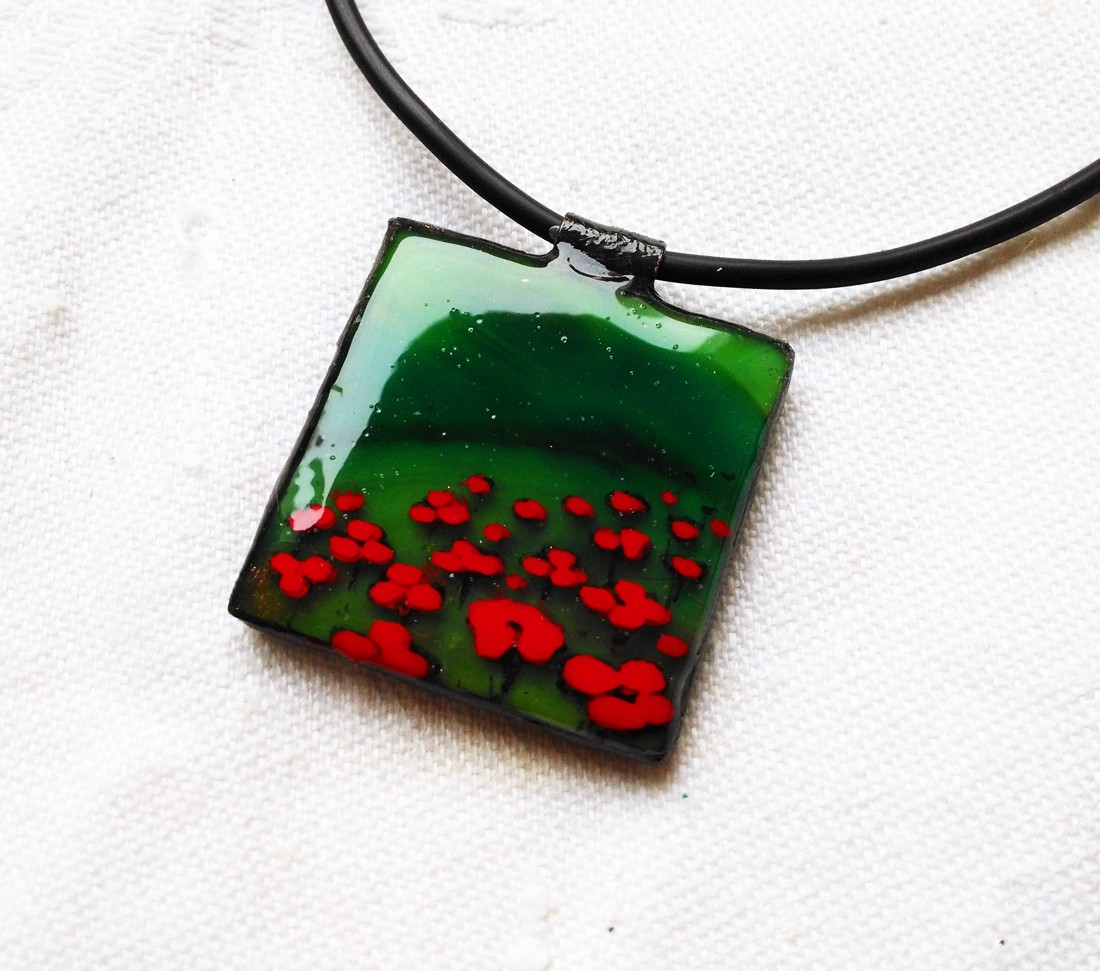 Poppy câmp pandantiv pictat manual tiffany -  - Artynos.ro