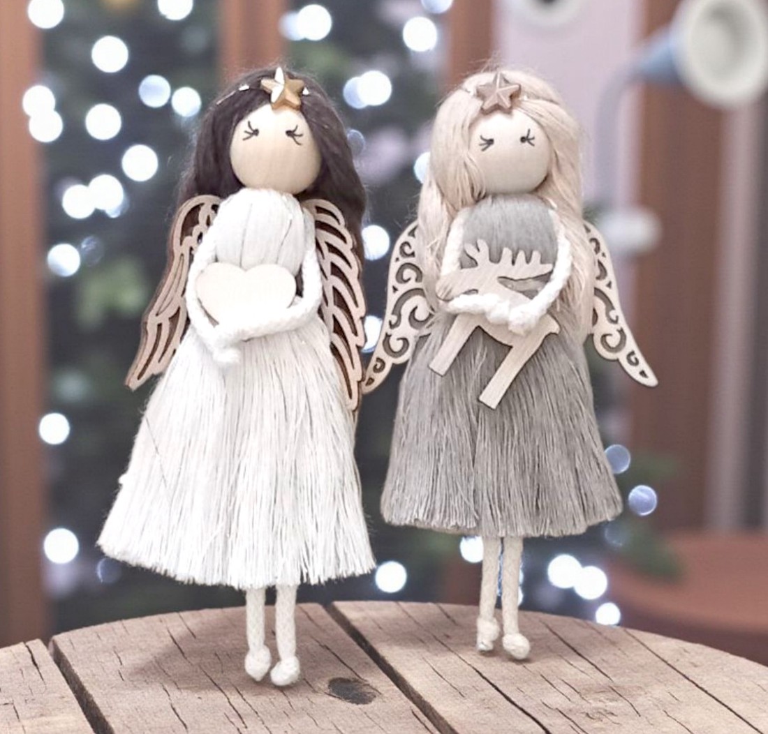 Înger cu stea - macramé ornament pom de Crăciun -  - Artynos.ro