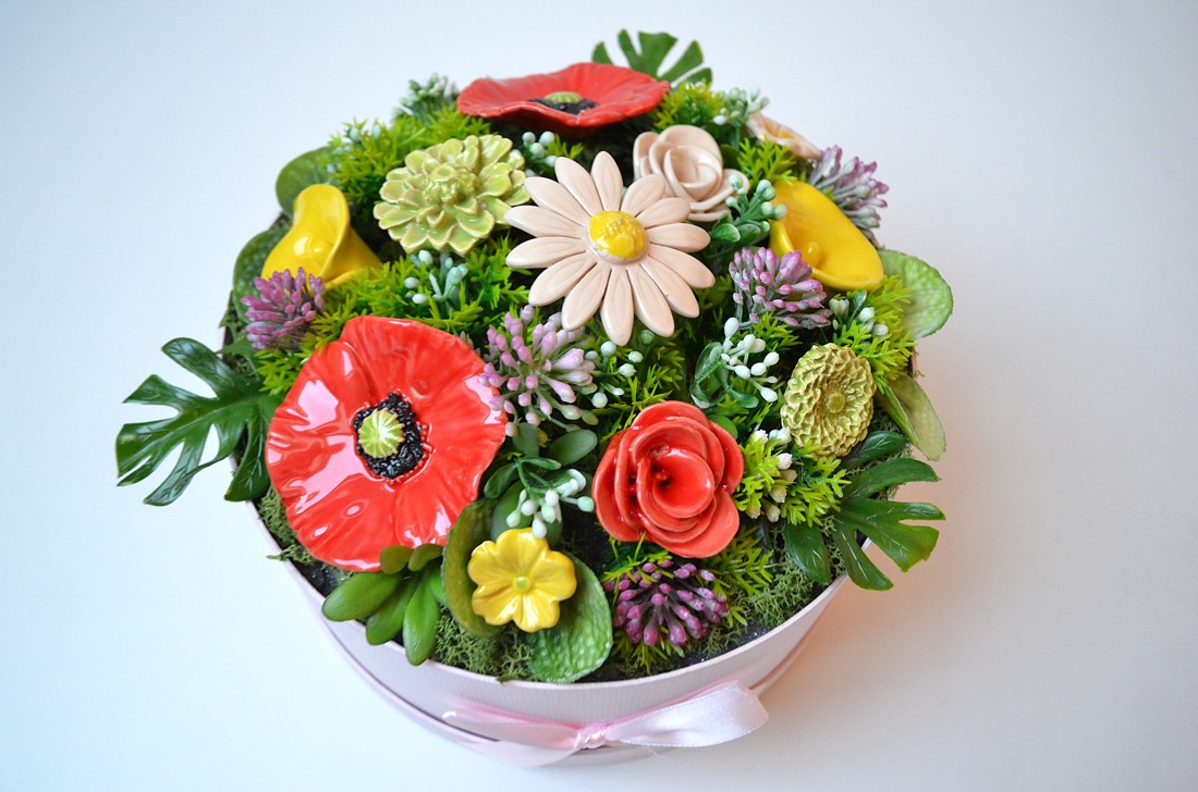 Buchet de flori din ceramică, cutie cu 11 flori - casă & stil de viață - decorațiuni de casă - accesorii florale - cutii cu flori - Artynos.ro