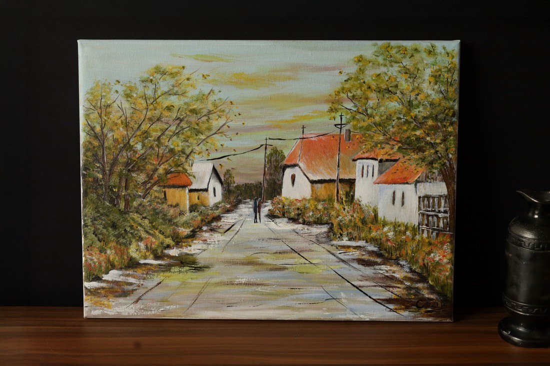 Tranquilitate rurală - Pictat manual, pictură acrilică - arte vizuale și accesorii  - picturi - pictură acrilică - Artynos.ro