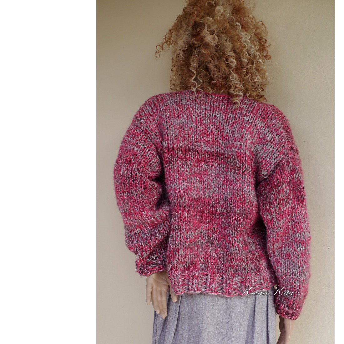 BETSEY CHUNKY - cardigan exclusiv tricotat manual din lână groasă de alpaca / gri trandafiriu - îmbrăcăminte și modă - haine damă - hanorace, cardigane - Artynos.ro