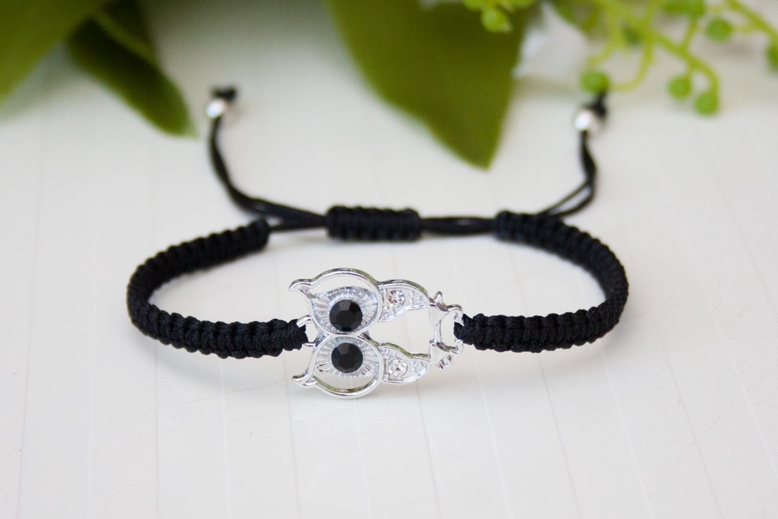 Brățară macramé împletită - Owl, owl negru -  - Artynos.ro