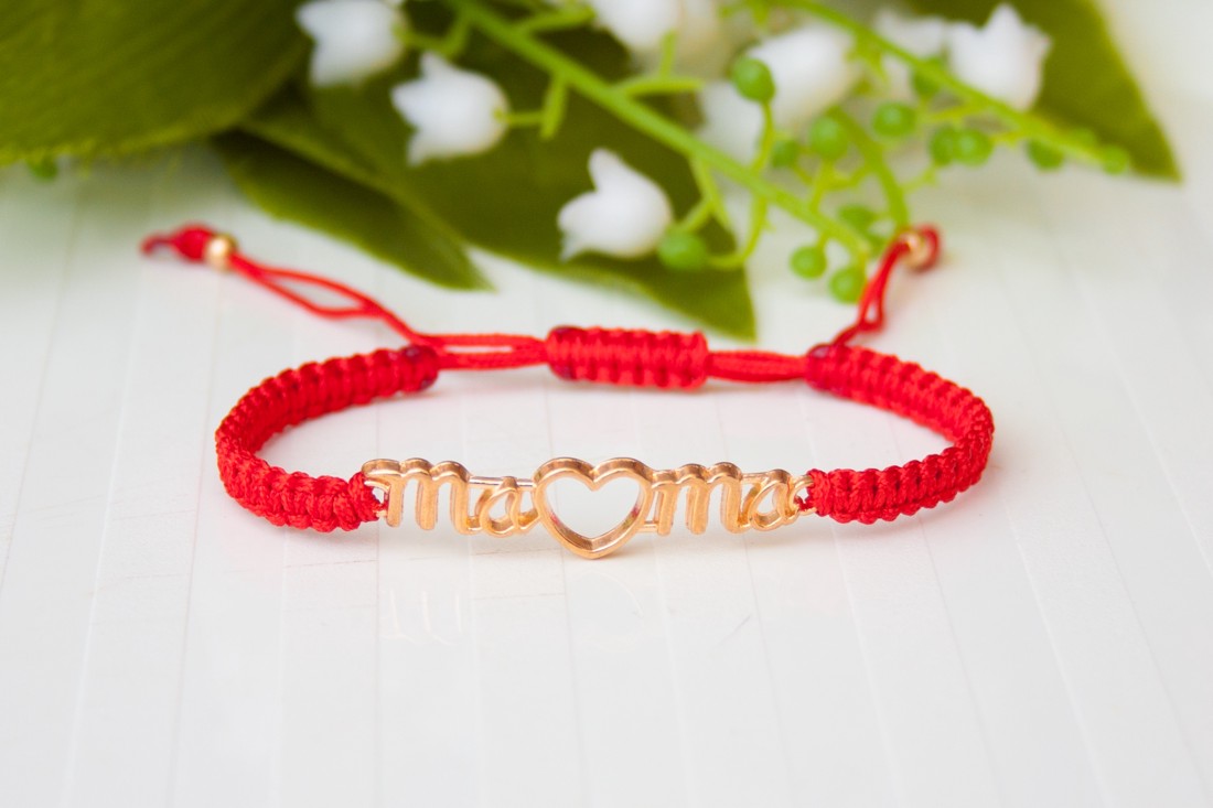 Brățară macramé împletită - Mama - roșu -  - Artynos.ro