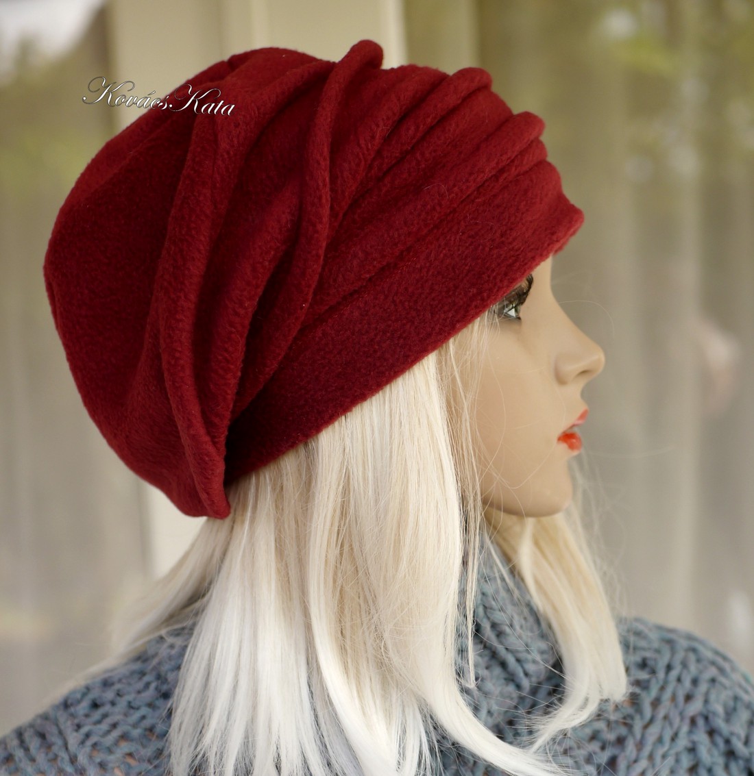 BIJOU - sikkes polár beret-sapka / bordó - îmbrăcăminte și modă - eșarfe, pălării, fularuri - căciulă - Artynos.ro