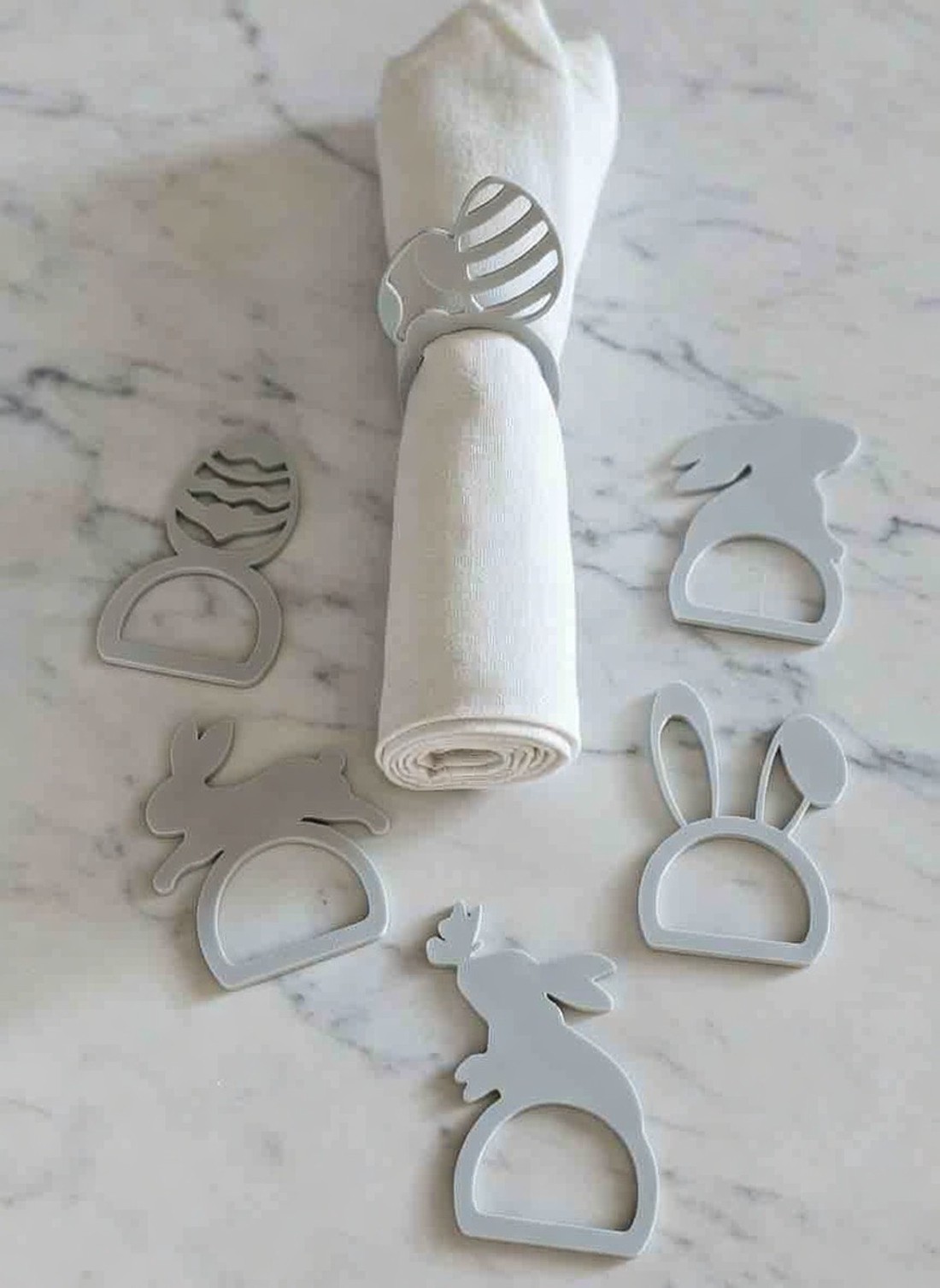 Set de inele pentru șervețele cu iepurașul de Paște � 6 bucăți, decor gri mat -  - Artynos.ro