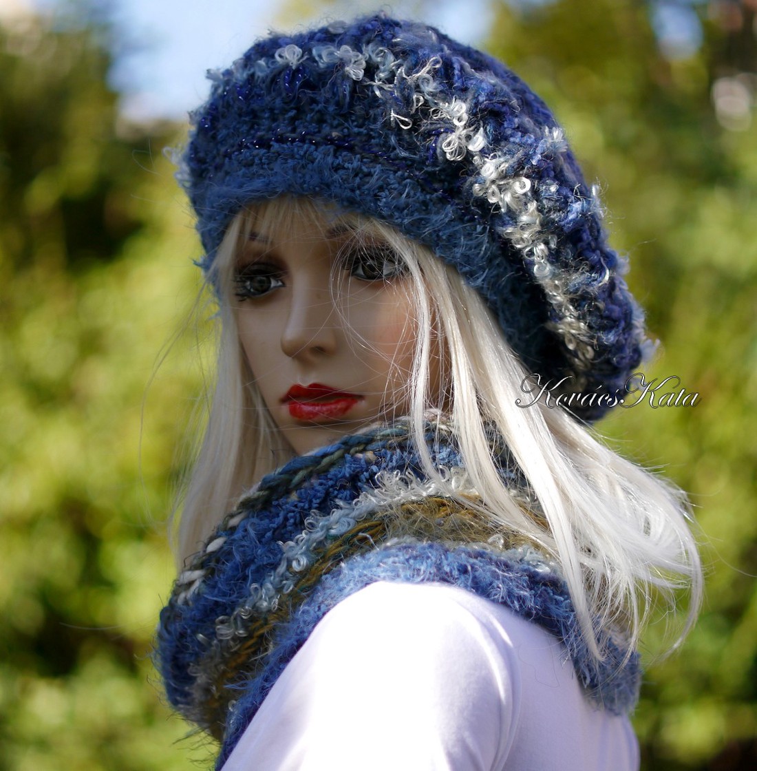 BLUE MAGIC - set exclusiv tricotat manual de pălărie de iarnă foarte groasă și șampon - îmbrăcăminte și modă - eșarfe, pălării, fularuri - set eșarfe pălărie - Artynos.ro