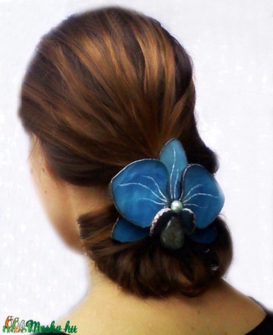 Clemă franceză pentru păr: orhidee albastră - îmbrăcăminte și modă - accesorii păr - clemă de păr și ac de păr - Artynos.ro