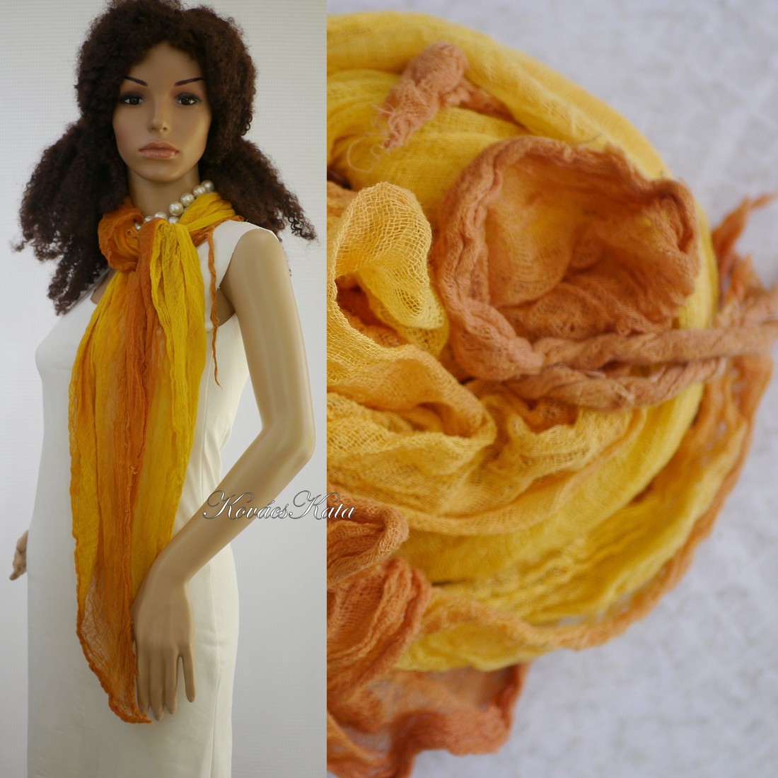 MULL-SHIRT / soare-galben-rose - eșarfă de tifon batiked - îmbrăcăminte și modă - eșarfe, pălării, fularuri - eșarfe - Artynos.ro