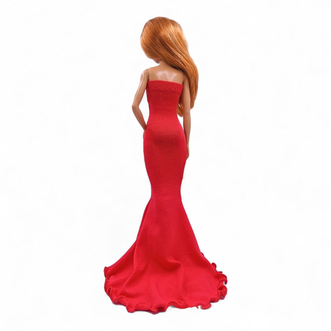 Rochie de seară extra lungă, cu volane, în stil sirenă, roșie � rochie pentru păpuși de tip Barbie (a020pr) - jucării și echipamente pentru copii - jucării și accesorii pentru copii - haine de barbie - Artynos.ro