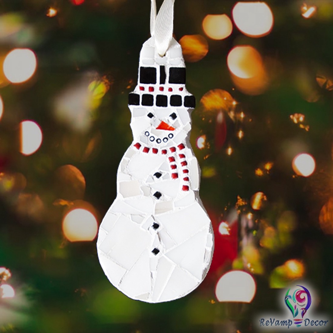 Mozaic din sticlă ornament pentru pomul de Crăciun om de zăpadă -  - Artynos.ro