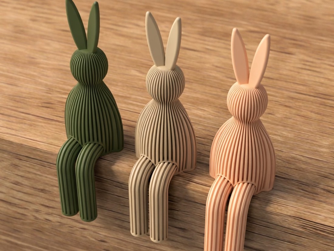 Figurină iepuraș cu nervuri  Iepuraș pentru raft imprimat 3D în culori pastelate  Decor minimalist modern de Paște -  - Artynos.ro