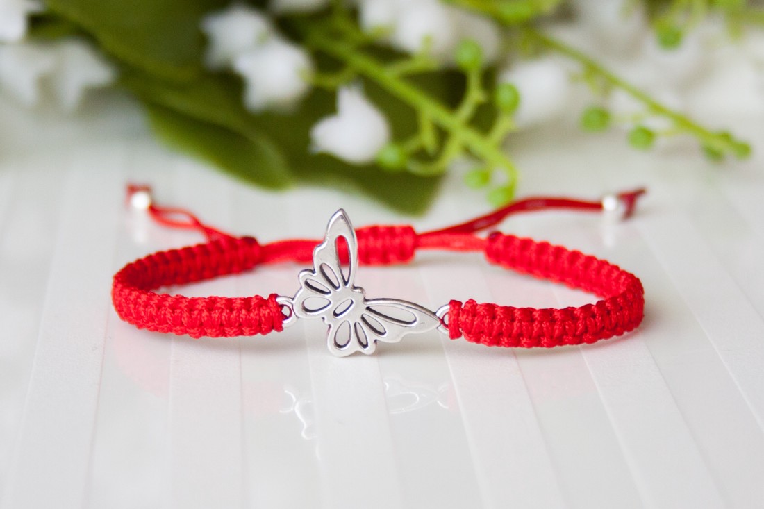 Brățară macramé împletită - Butterfly red -  - Artynos.ro