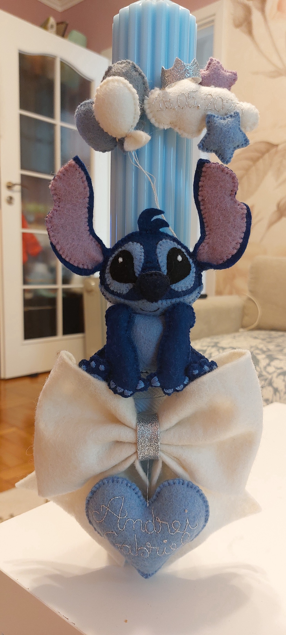 Lumanare botez handmade premium. Lumanare botez personalizata. Lumanare botez baietel. Lumanare botez fetita. Stitch - jucării și echipamente pentru copii - daruri de botez - Artynos.ro