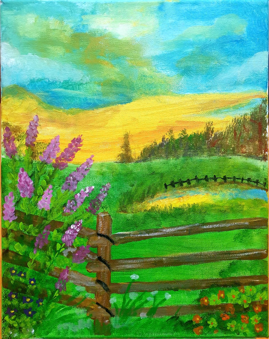 Apus de vara  Tablou acrilice pe panza 25x30 cm - arte vizuale și accesorii  - picturi - pictură acrilică - Artynos.ro