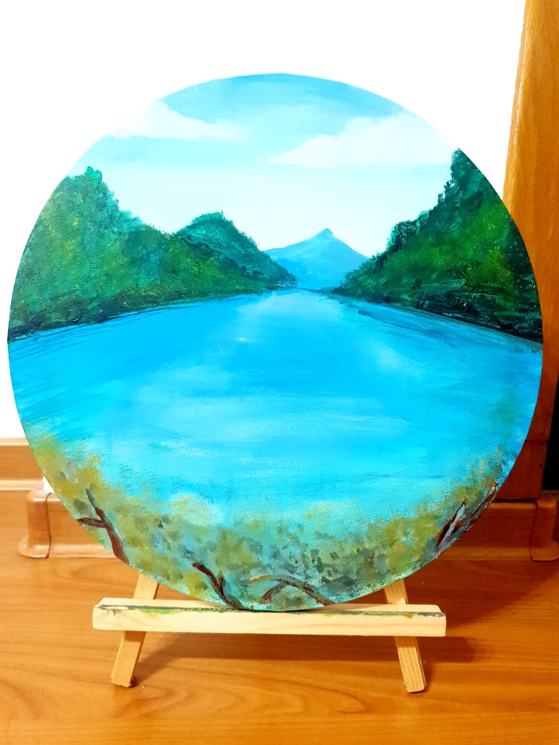 Lac de munte  Tablou acrilice pe panza 30 cm - arte vizuale și accesorii  - picturi - pictură acrilică - Artynos.ro