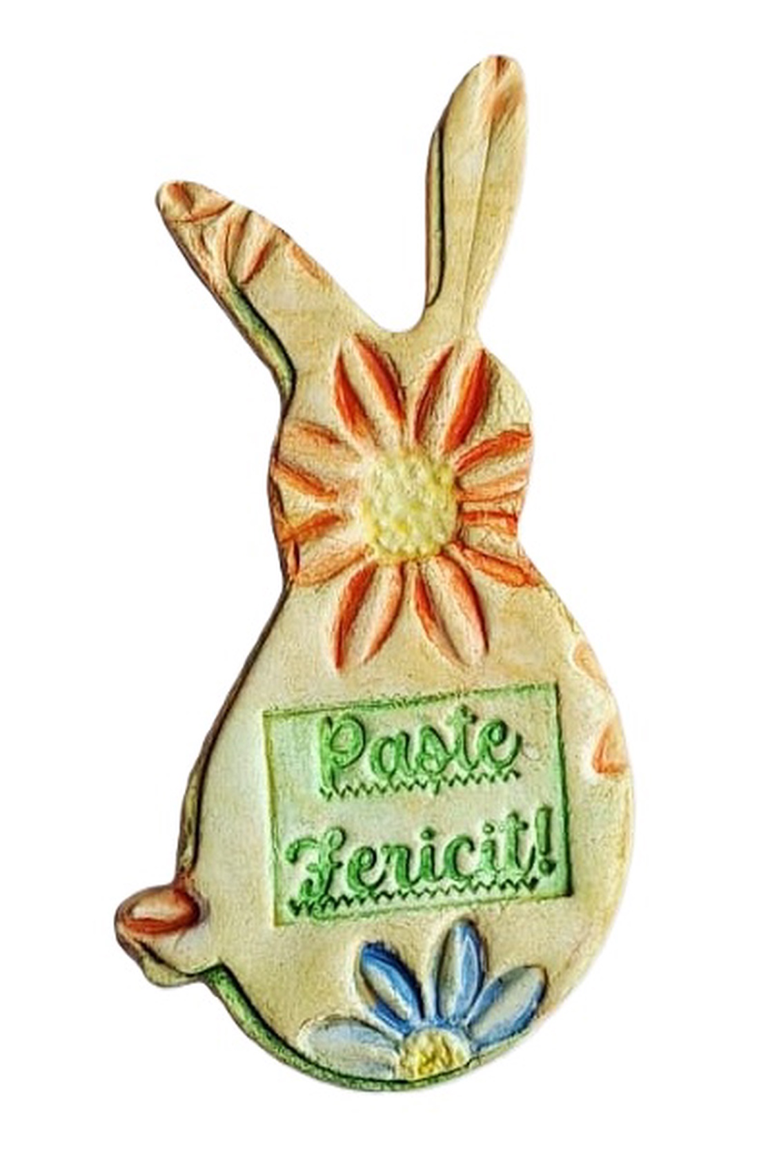 Iepurași înflorați Paște Fericit din lut, cu magnet, model 1 - decor de sărbători - decorațiuni de paște - iepuraș de paște - Artynos.ro