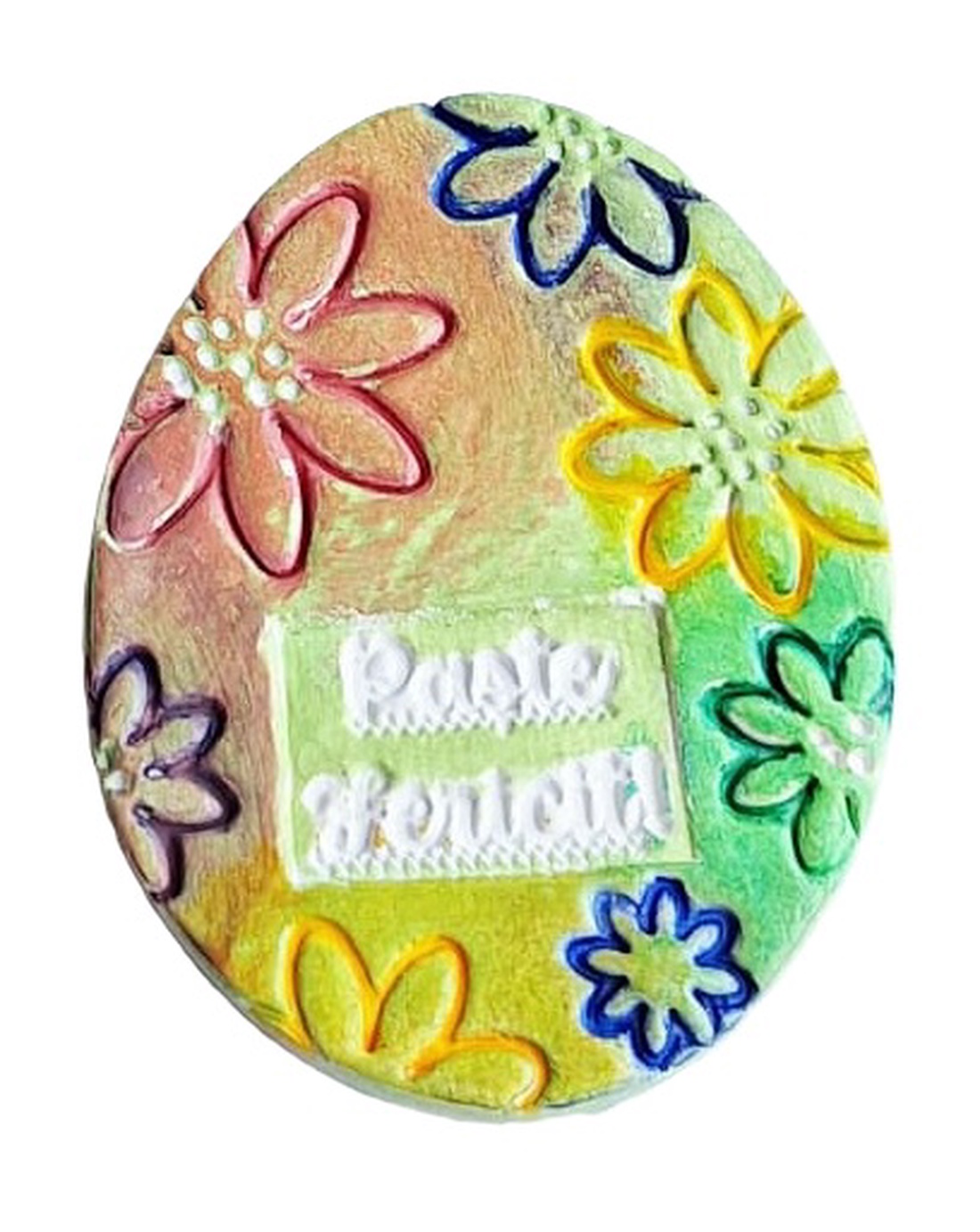 Ou decorativ Paste Fericit din lut, cu magnet, model floral vibrant -  - Artynos.ro