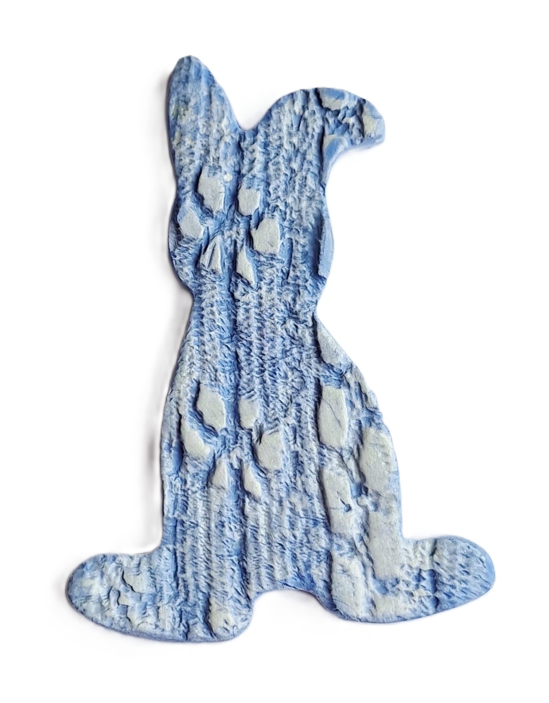 Iepurași decorativi Paște Fericit din lut, cu magnet, model dantelat - decor de sărbători - decorațiuni de paște - iepuraș de paște - Artynos.ro