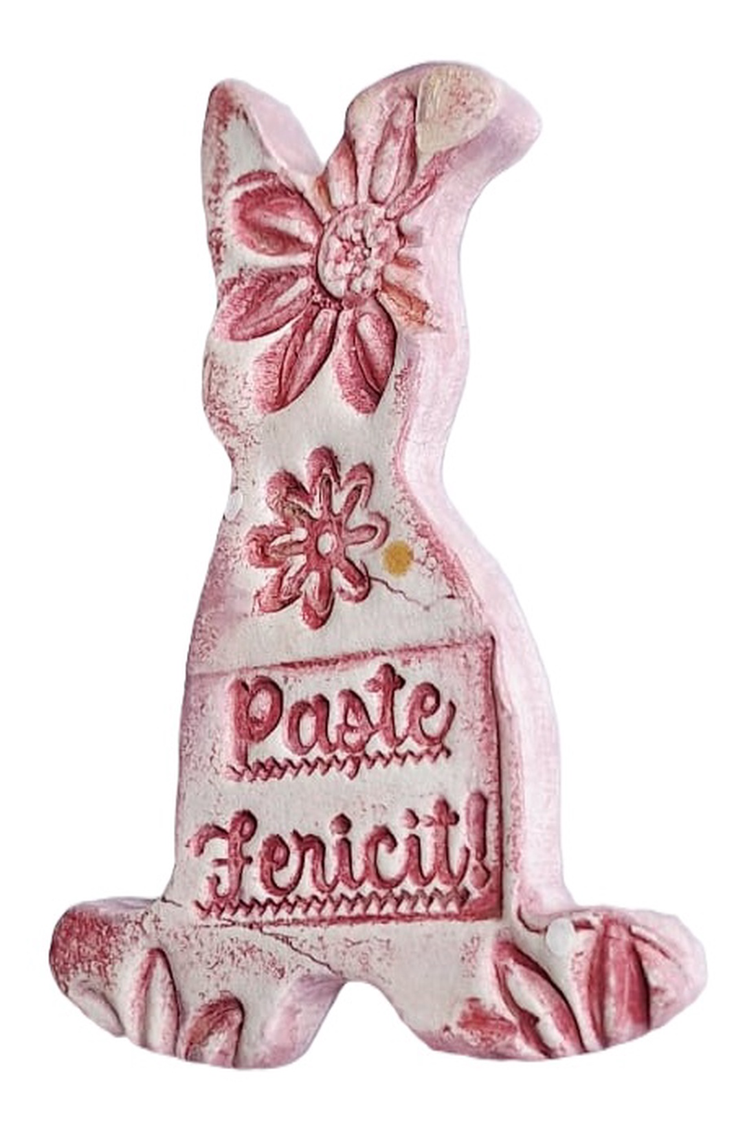 Iepurași decorativi Paște Fericit din lut, cu magnet, model uni 2 - decor de sărbători - decorațiuni de paște - iepuraș de paște - Artynos.ro
