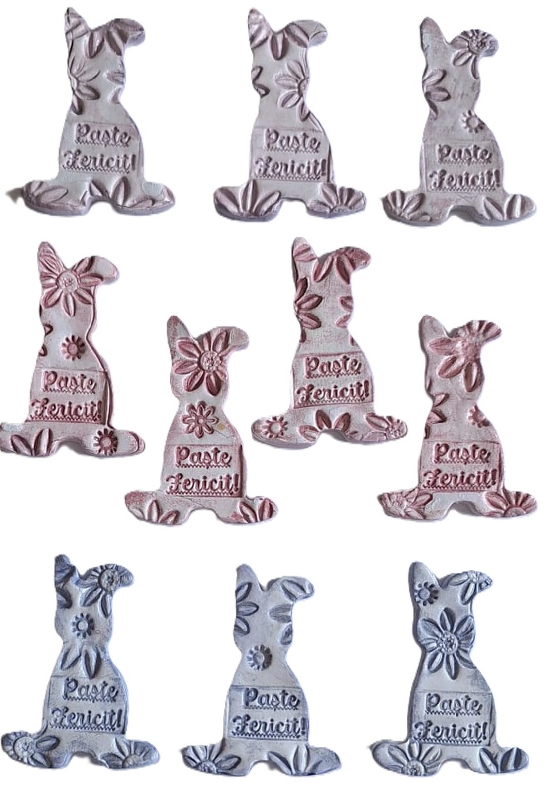 Iepurași decorativi Paște Fericit din lut, cu magnet, model uni 2 - decor de sărbători - decorațiuni de paște - iepuraș de paște - Artynos.ro