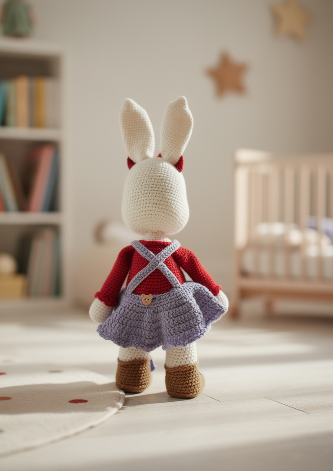 Iepurașul Roșie � iepuraș croșetat handmade cu fustiță, 40 cm, pentru copii 3+ - jucării și echipamente pentru copii - plușuri - iepure de pluș - Artynos.ro