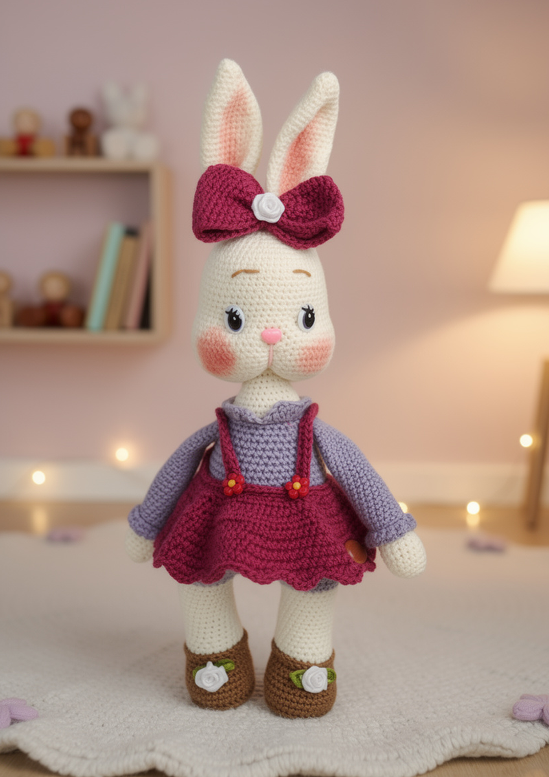 Iepurașul Nori � iepuraș croșetat handmade cu fustiță, 40 cm, pentru copii 3+ - jucării și echipamente pentru copii - plușuri - iepure de pluș - Artynos.ro