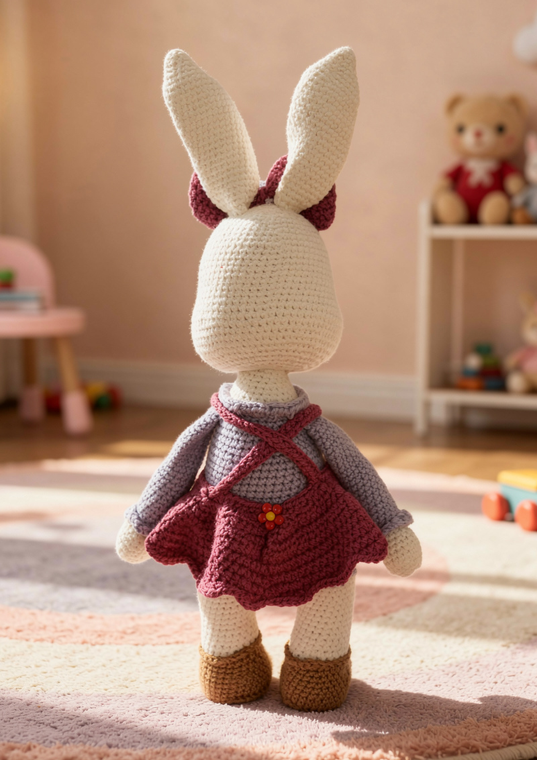 Iepurașul Nori � iepuraș croșetat handmade cu fustiță, 40 cm, pentru copii 3+ - jucării și echipamente pentru copii - plușuri - iepure de pluș - Artynos.ro