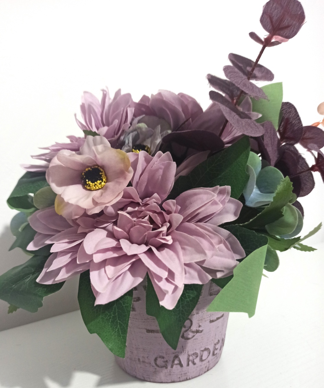 Ghiveci Ceramică Imprimat Roz Cu Dalii și Anemone Lila - casă & stil de viață - decorațiuni de casă - decorațiuni de masă și rafturi - boluri decorative - Artynos.ro