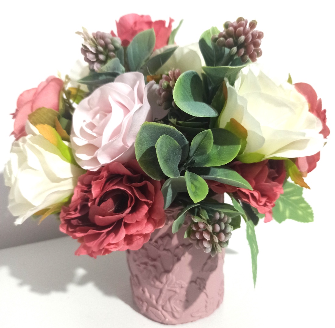 Ghiveci Ceramică Roz Cu Trandafirași Roz și Albi - casă & stil de viață - decorațiuni de casă - decorațiuni de masă și rafturi - boluri decorative - Artynos.ro