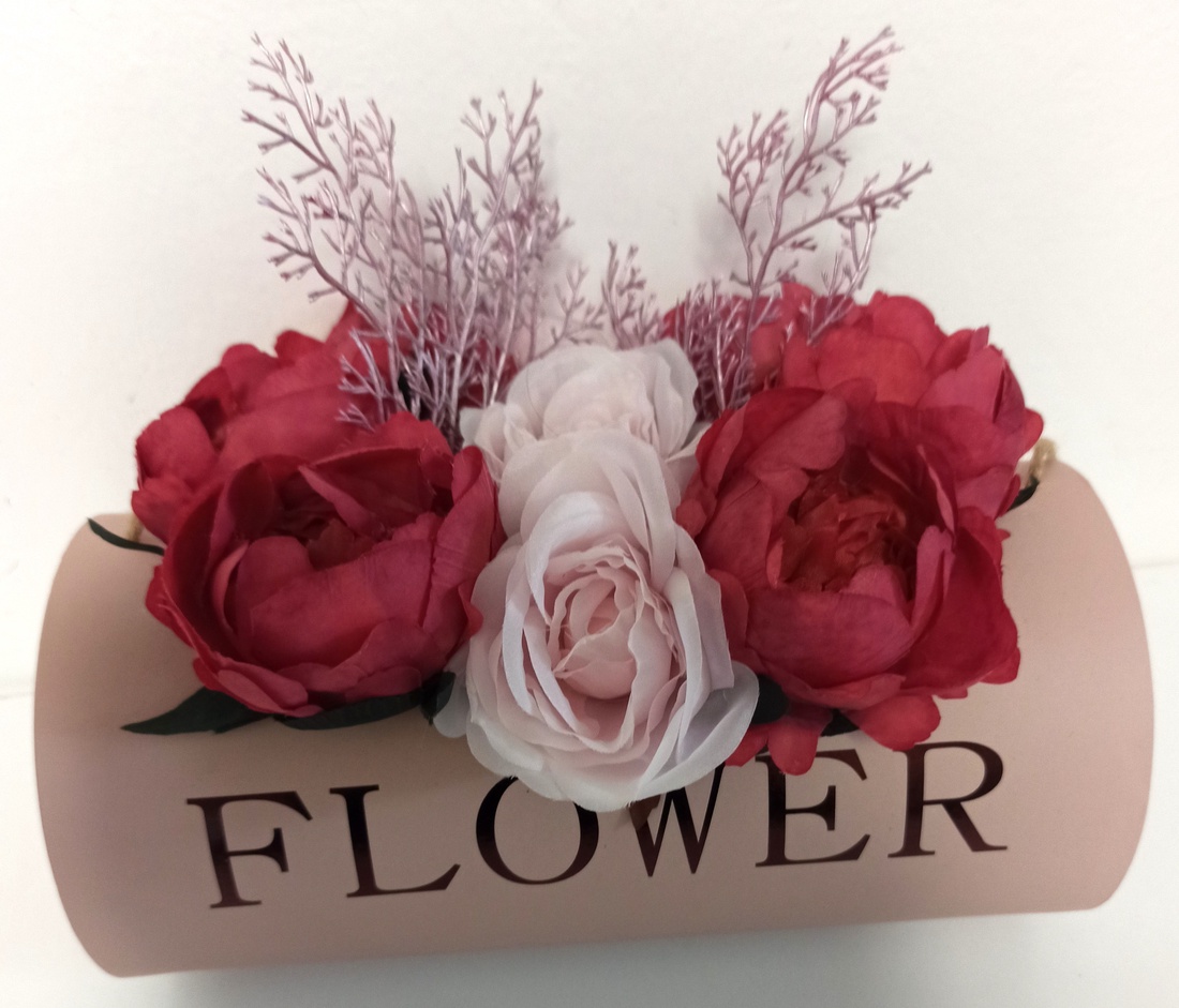 Ghiveci Cilindric Cu Bujori și Trandafiri - casă & stil de viață - decorațiuni de casă - accesorii florale - cutii cu flori - Artynos.ro