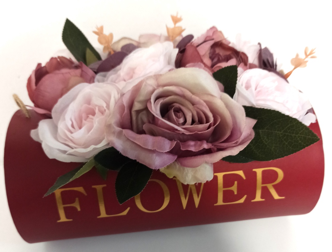 Ghiveci Cilindric Cu Bujori și Trandafiri - casă & stil de viață - decorațiuni de casă - accesorii florale - cutii cu flori - Artynos.ro