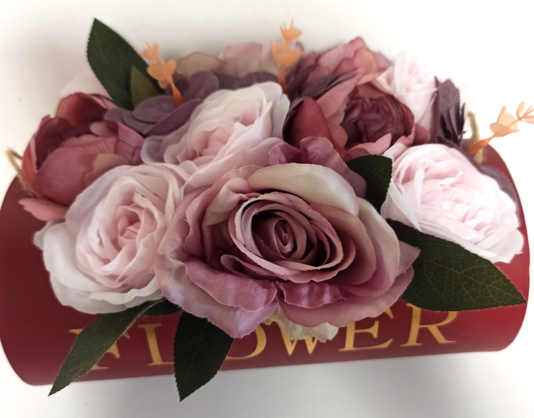 Ghiveci Cilindric Cu Bujori și Trandafiri - casă & stil de viață - decorațiuni de casă - accesorii florale - cutii cu flori - Artynos.ro