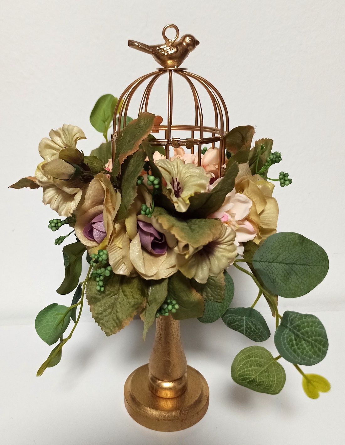 Sfeșnic Lemn Cu Colivie și Boboci Sidefați - casă & stil de viață - decorațiuni de casă - decorațiuni de masă și rafturi - boluri decorative - Artynos.ro