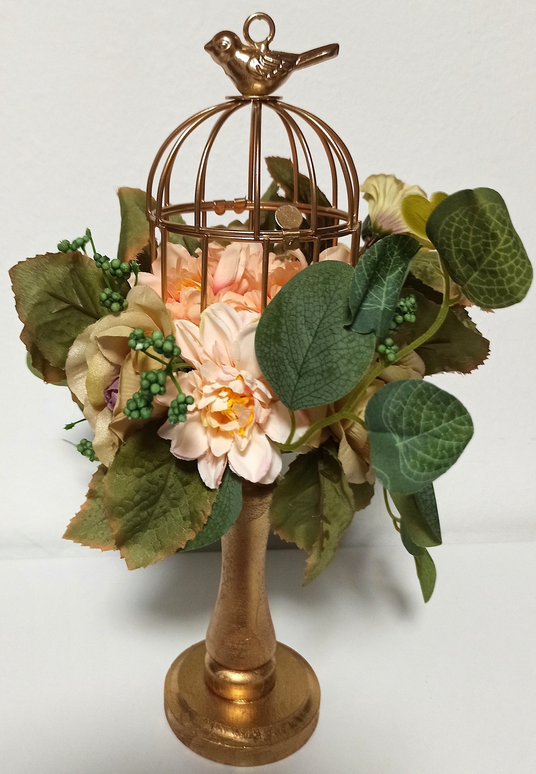 Sfeșnic Lemn Cu Colivie și Boboci Sidefați - casă & stil de viață - decorațiuni de casă - decorațiuni de masă și rafturi - boluri decorative - Artynos.ro