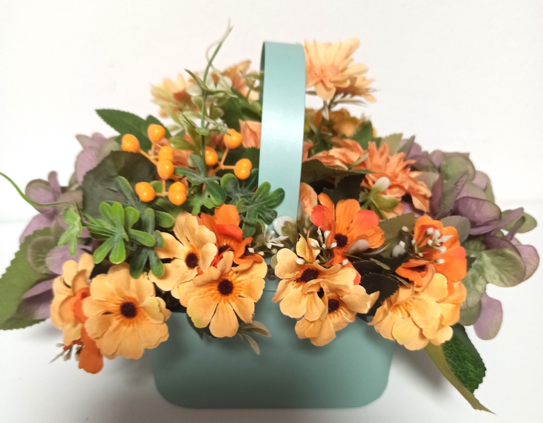 Coșuleț Vernil Cu Flori Somon și Mov - casă & stil de viață - decorațiuni de casă - accesorii florale - cutii cu flori - Artynos.ro