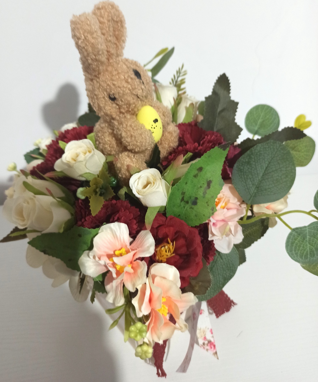 GHIVECI LEMN ALB CU IEPURE ȘI FLORI SOMON, GRENA - casă & stil de viață - decorațiuni de casă - decorațiuni de masă și rafturi - boluri decorative - Artynos.ro