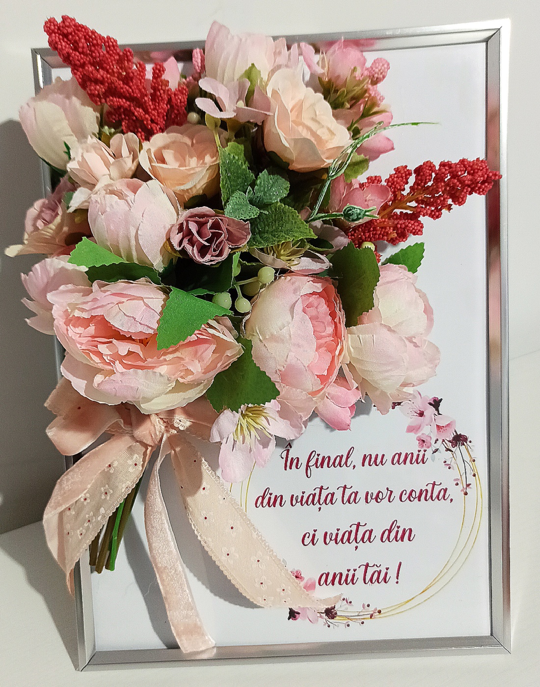 Ramă tablou cu mesaj și bujori roz - casă & stil de viață - decorațiuni de casă - decorațiuni de pereți - decorațiuni suspendate - Artynos.ro