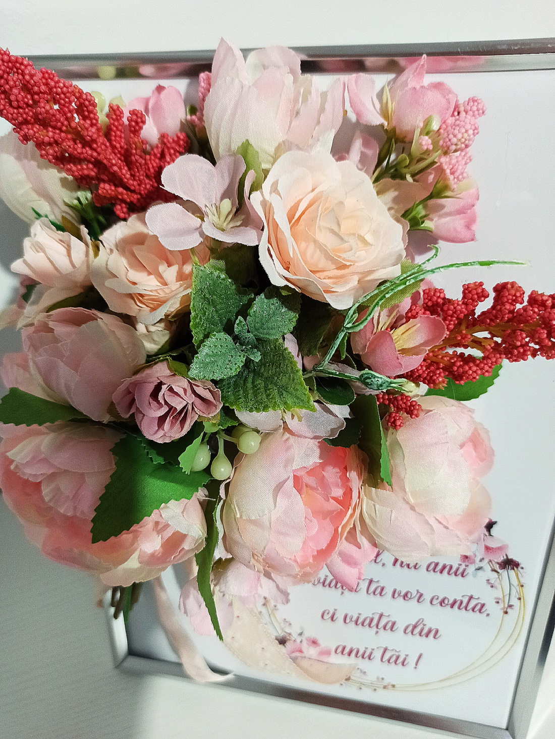 Ramă tablou cu mesaj și bujori roz - casă & stil de viață - decorațiuni de casă - decorațiuni de pereți - decorațiuni suspendate - Artynos.ro