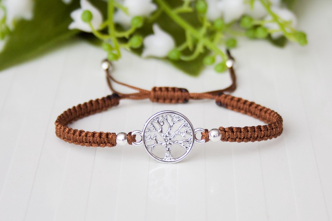 Brățară macramé împletită - Tree of Life maro -  - Artynos.ro