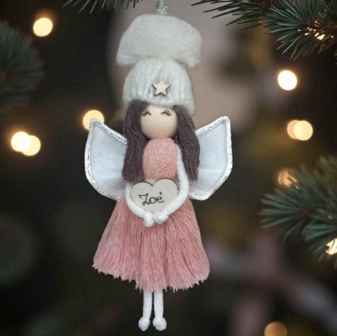 Ornament personalizat pentru pomul de Crăciun - macramé personalizat cu pălărie de înger - crăciun - decorațiuni de crăciun de casă - figurine pentru pomul de crăciun - Artynos.ro