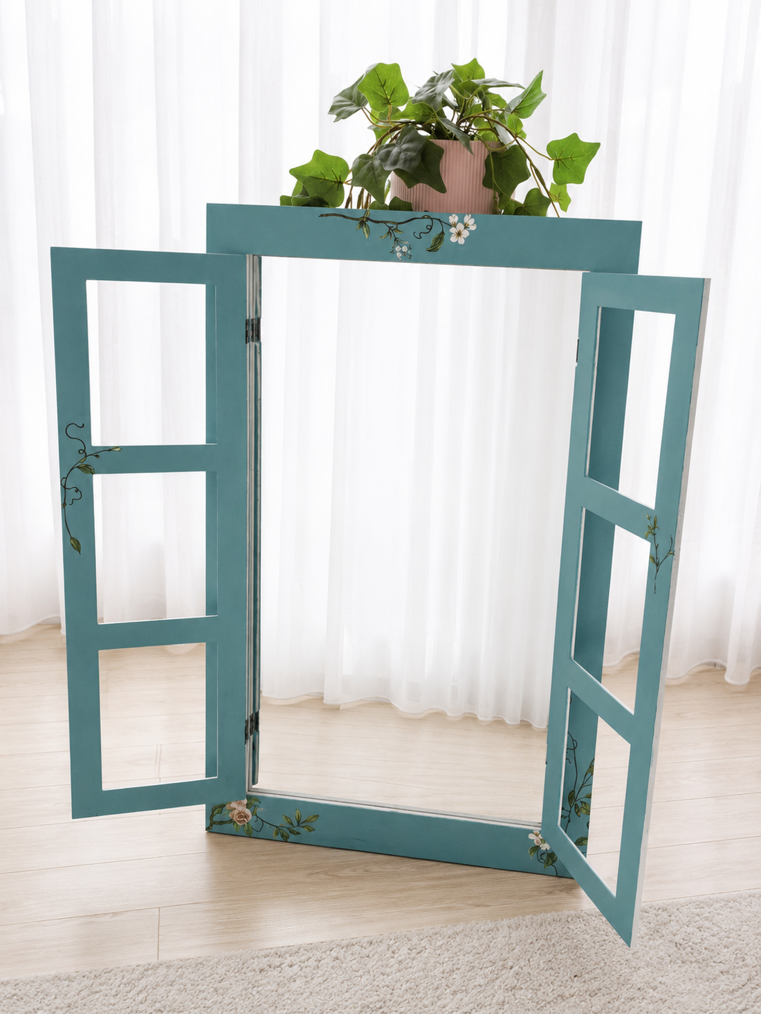 Oglindă decorativă tip fereastră, recondiționată cu Annie Sloan - accesorii nuntă - amintiri și cadouri de nuntă - cadou nuntă - pahar de nuntă, set de sticlă - Artynos.ro