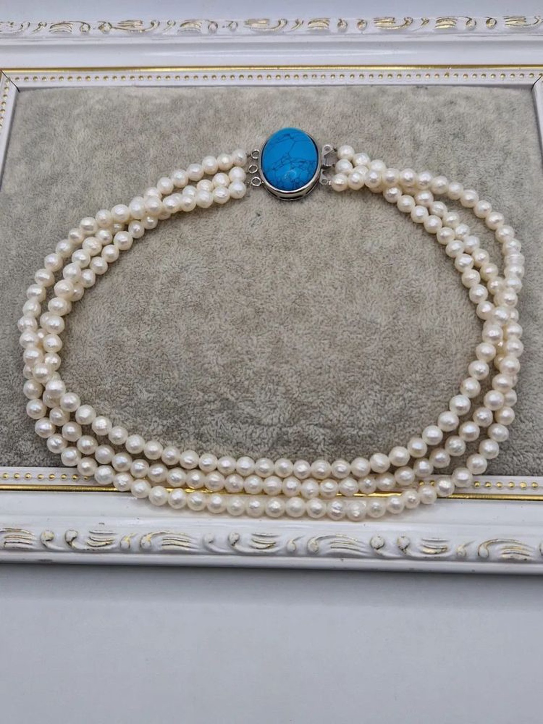 Colier pe 3 fire Perle și Turcoaz - bijuterii - coliere - coliere din perle - Artynos.ro