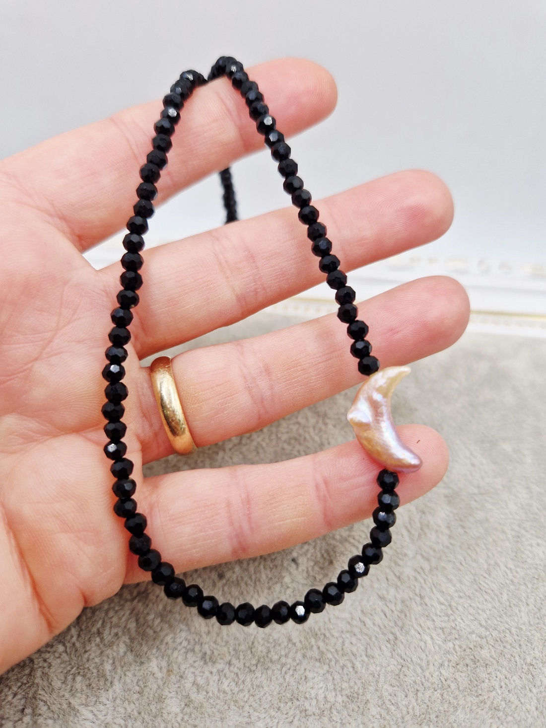 Choker Cristale Perla naturala semiluna - bijuterii - coliere - coliere din perle - Artynos.ro